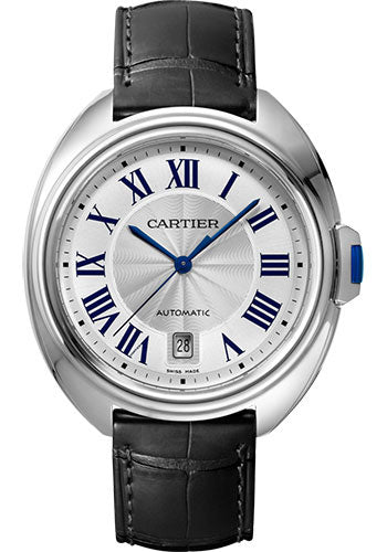 Cartier Cle de Cartier Watch - 40 mm Steel Case - Silvered Dial - Black Alligator Strap - WSCL0018