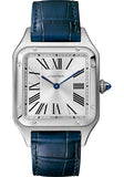 Cartier Santos-Dumont Watch - 43.5 mm Steel Case - Silver Dial - Navy Blue Strap - WSSA0022