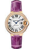 Cartier Ballon Bleu de Cartier Watch - 33 mm Pink Gold Diamond Case - Purple Alligator Strap - WE902066