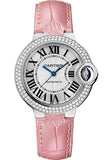 Cartier Ballon Bleu de Cartier Watch - 33 mm White Gold Diamond Case - Pearly Pink Alligator Strap - WE902067