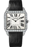 Cartier Santos Dumont Watch - Large White Gold Diamond Case - Silver Grained Dial - Alligator Strap - WH100651